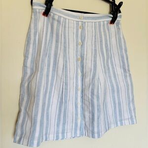 Brooks Brothers Linen Skirt Sz 12 Pleated Striped Button Pockets Preppy Peasant